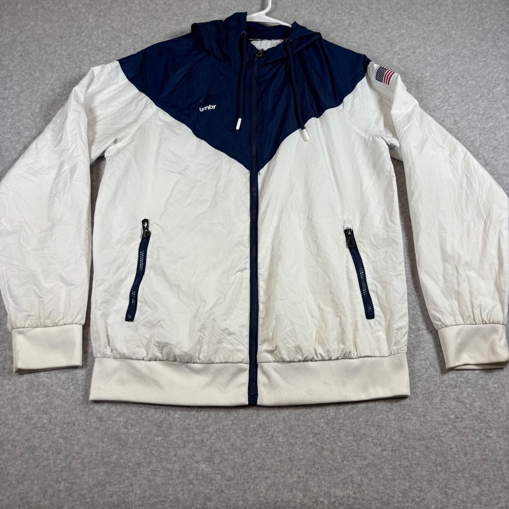Umbro Windbreaker Jacket Mens Medium White Navy Blue Colorblock USA Flag